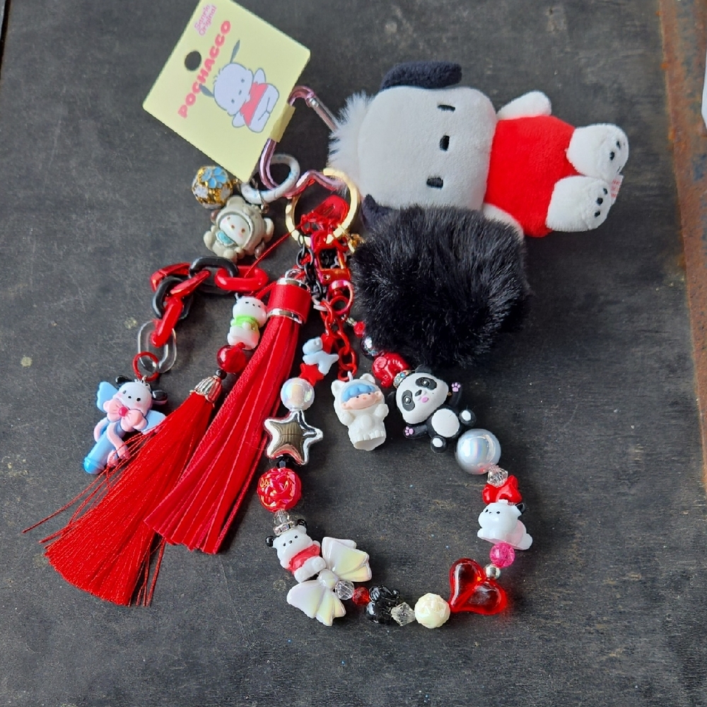 Sanrio Pochacco Red and Black Keychain/ Bag Charm